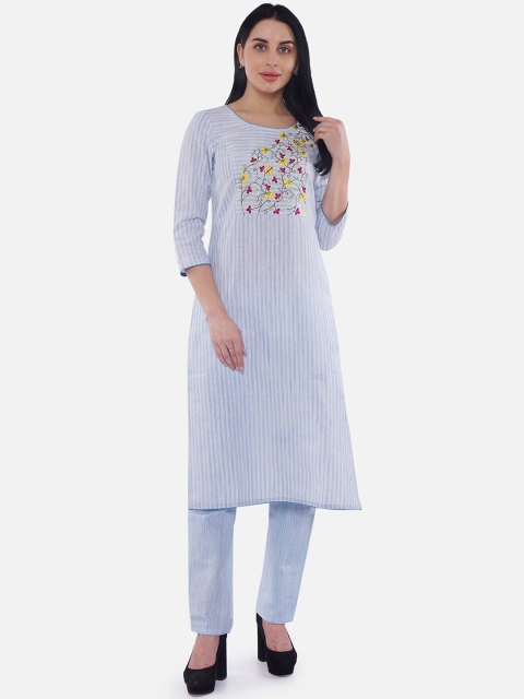 

Be Indi Women Blue Embroidered Handloom Kurta with Trousers