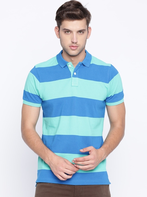 

Basics Men Green Striped Round Neck T-shirt