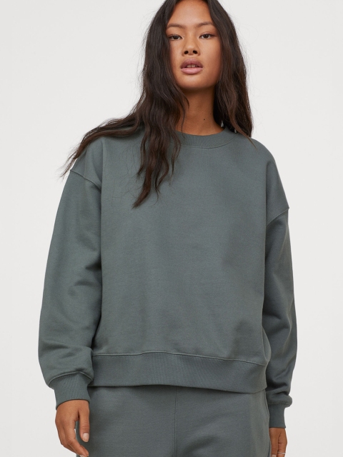 

H&M Women Green Solid Sweatshirt