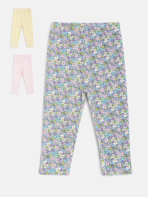

MINI KLUB Girls Pack of 3 Printed Track Pants, Off white