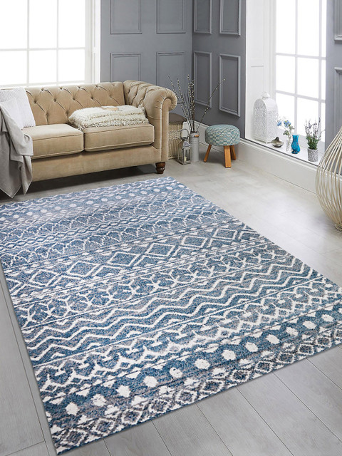 

OBSESSIONS Blue & White Elle Contemporary Anti-Skid Sustainable Carpet