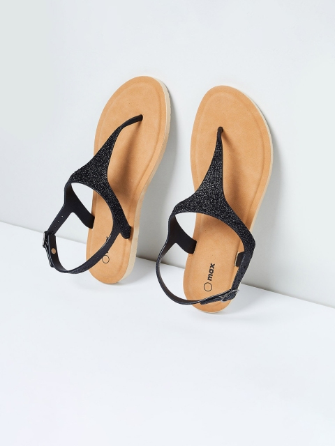 

max Women Black Woven Design PU Open Toe Flats