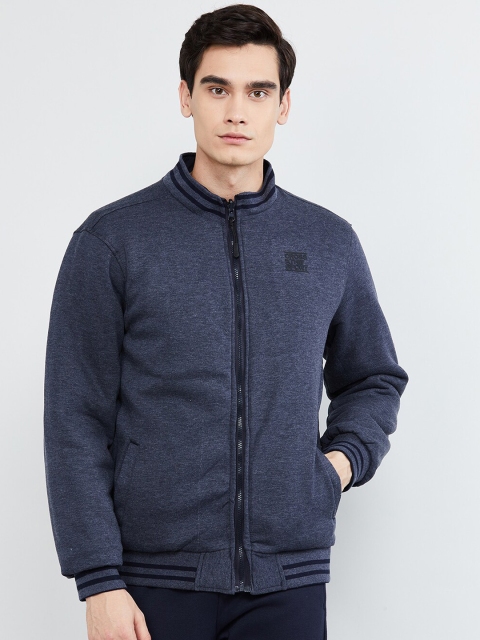 

max Men Navy Blue Solid Reversible Bomber