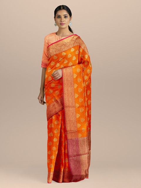 

BharatSthali Orange Woven Design Silk Cotton Uppada Saree