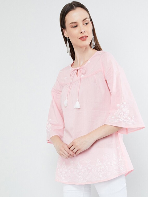 

max Women Pink & Off-White Embroidered Tunic