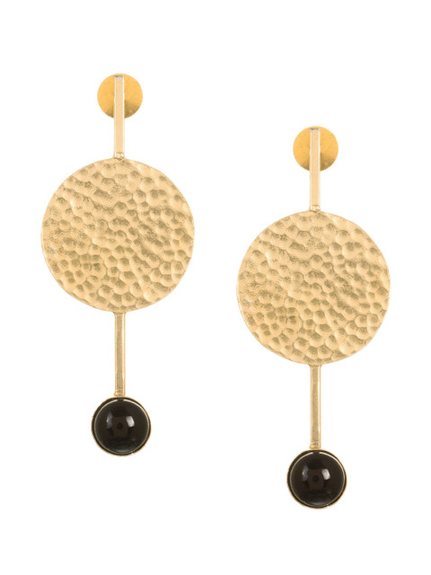 

INDYA Black & Gold-Plated Circular Drop Earrings