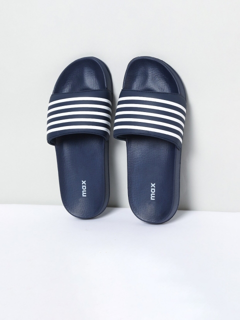 

max Men Navy Blue & White Striped Sliders