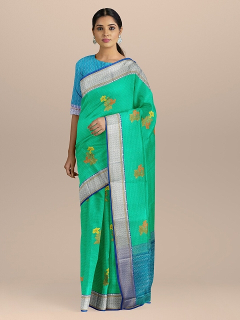 

BharatSthali Green Silk Cotton Woven Design Kanjeevaram Saree