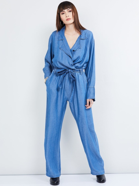 

max Women Blue Solid Basic Jumpsuit