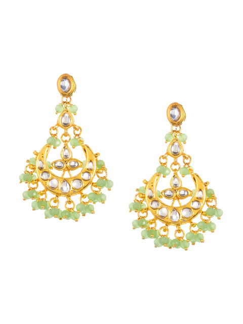 

INDYA Gold-Plated & Green Crescent Shaped Chandbalis