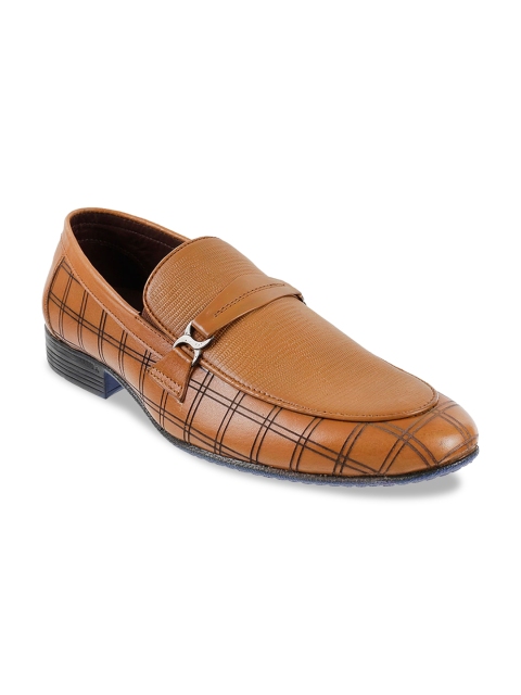 

Mochi Men Tan Brown Textured Leather Formal Slip-Ons