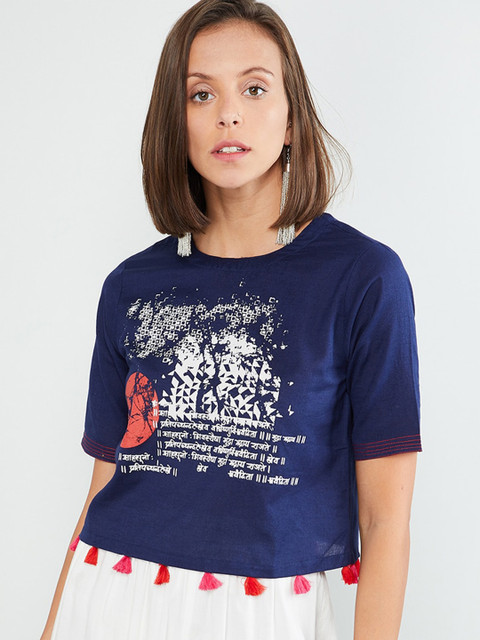 

max Women Blue Printed Top