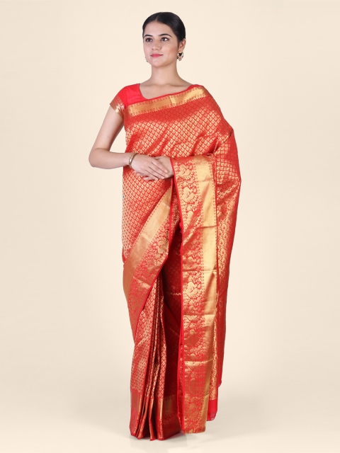 

Hastakala Red & Gold-Toned Pure Silk Woven Design Kanjeevaram Saree