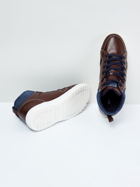 

max Men Brown Colourblocked PU High-Top Sneakers