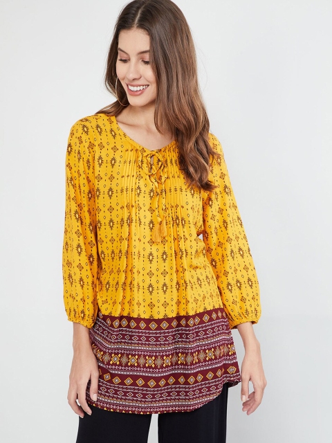 

MAX Printed Tunic with Pleats, Yellow