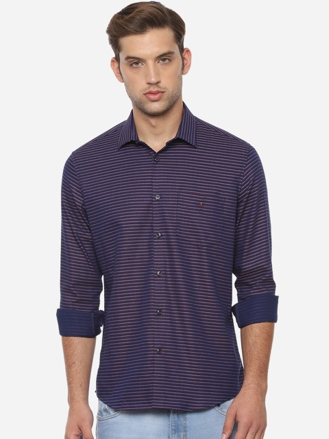 

Louis Philippe Sport Men Navy Blue & Maroon Slim Fit Striped Casual Shirt