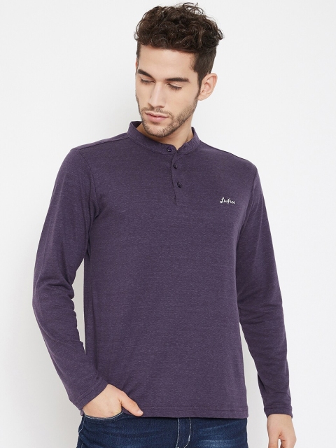 

NEVA Men Purple Solid Mandarin Collar T-shirt