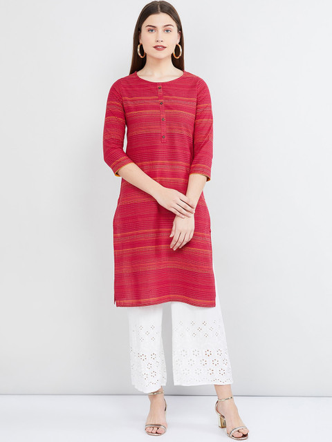 

max Women Red & Yellow Striped A-Line Kurta