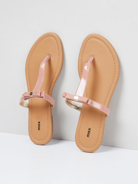 

max Women Pink Solid T-Strap Flats