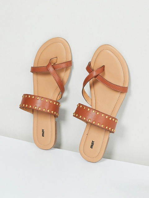 

max Women Tan Brown Solid One Toe Flats