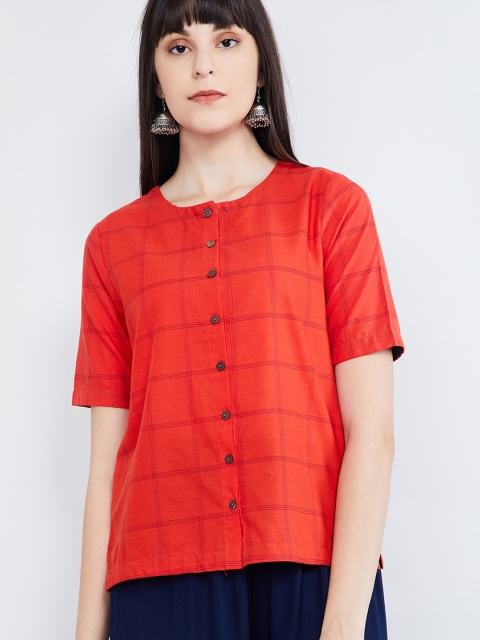 

max Women Orange Checked Shirt Style Top