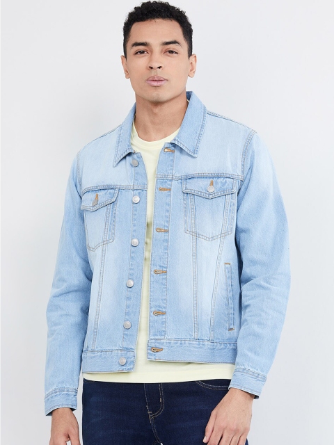 

max Men Blue Solid Denim Jacket