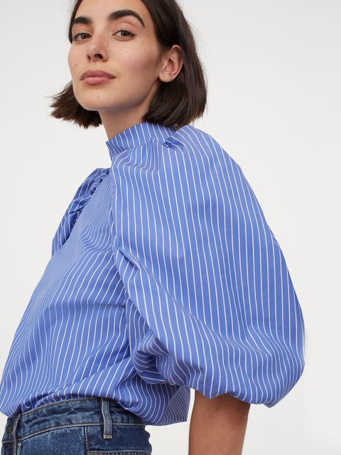 

H&M Women Blue & White Voluminous Sleeved Blouse