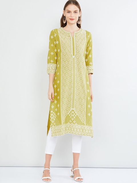 

max Women Lime Green & White Self Design Kurta with Trousers & Dupatta