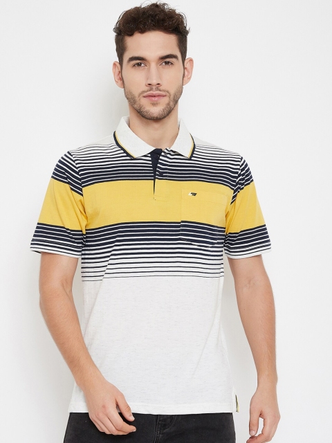 

NEVA Men White & Yellow Striped Polo Collar T-shirt