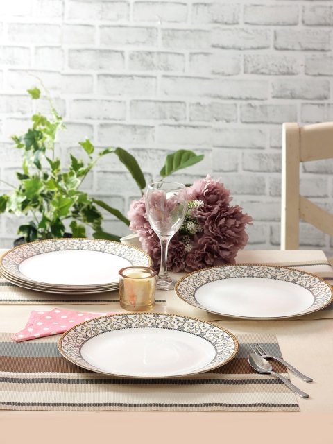 

Laopala White & Gold-Toned 6 Pieces Printed Opalware Full Plate