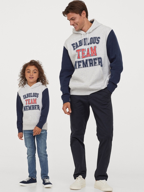 

H&M Boys Grey Melange & Navy Blue Flock-Print Hoodie