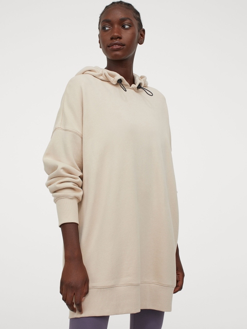 

H&M Women Beige Oversized Cotton Hoodie