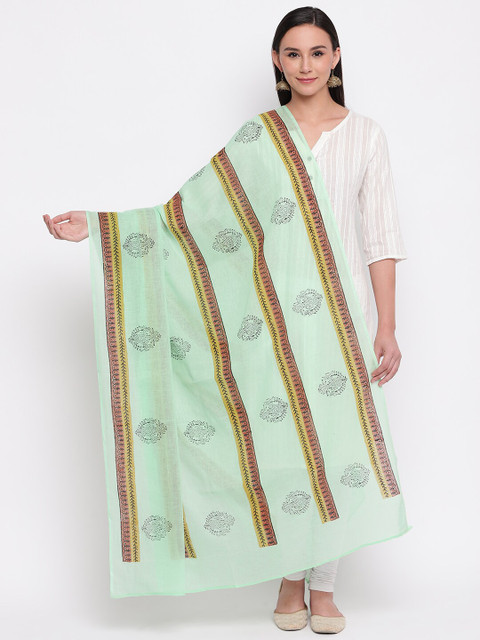 

Shakumbhari Green Hand Block Printed Dupatta