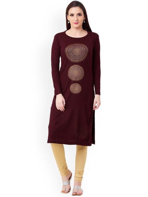 

IMARA Women Burgundy Printed Straight Kurta