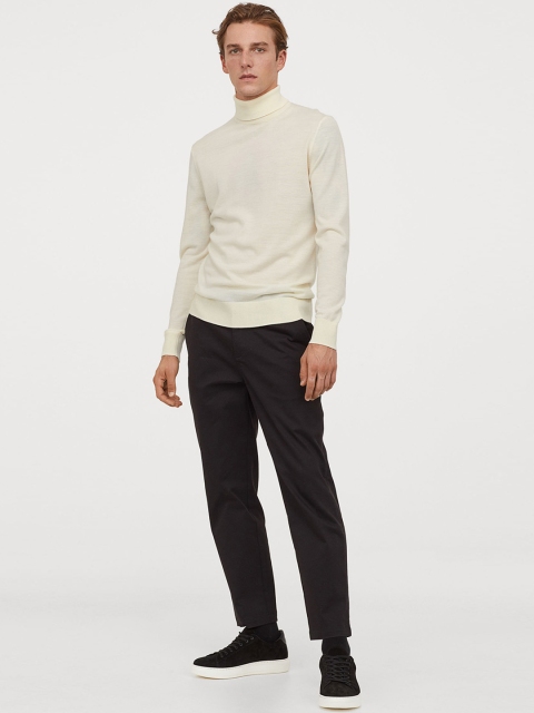 

H&M Men White Merino Wool Polo-Neck Jumper