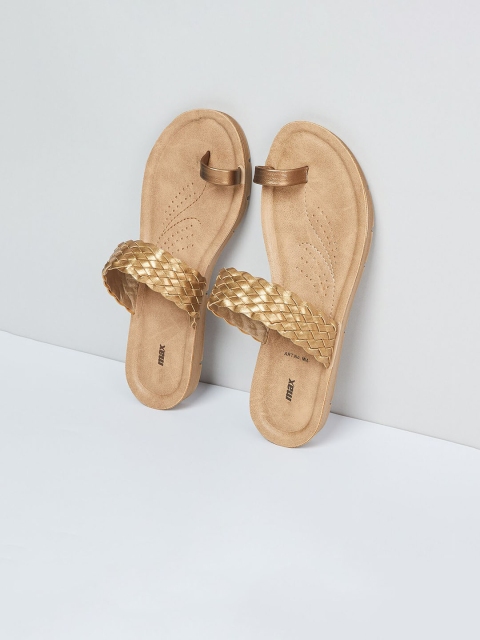

max Women Beige Woven Design PU One Toe Flats