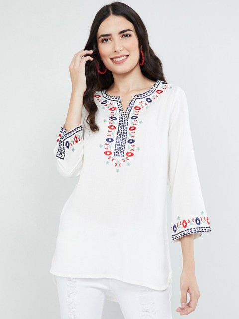 

MAX Embroidered Three-quarter Sleeves Tunic, Off white
