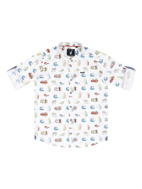 

URBAN SCOTTISH Boys White & Blue Regular Fit Printed Casual Shirt