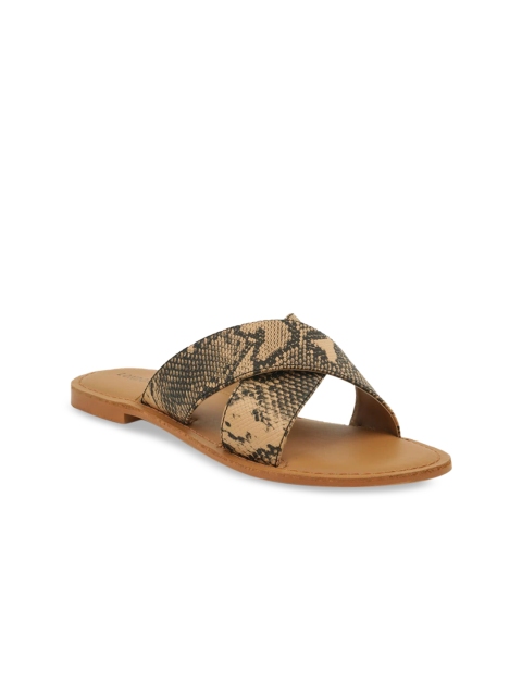 

London Rag Women Tan Brown Textured Open Toe Flats