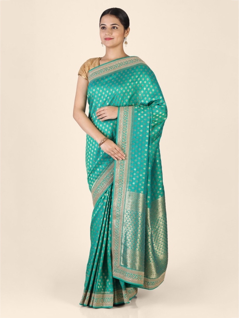 

Hastakala Green & Gold-Toned Silk Blend Woven Design Saree
