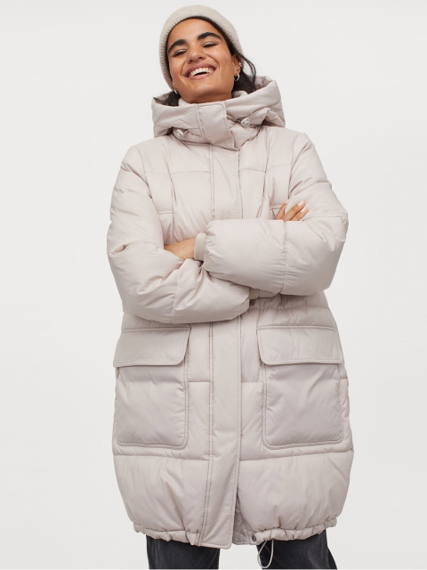 

H&M Women Light Grey Hooded Padded Jacket