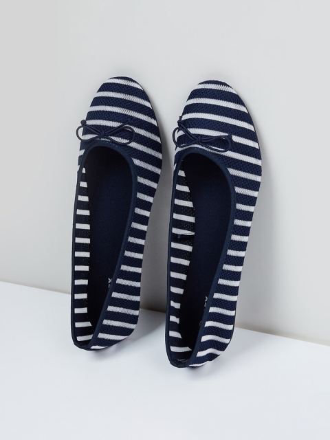 max Women Navy Blue & White Striped Ballerinas