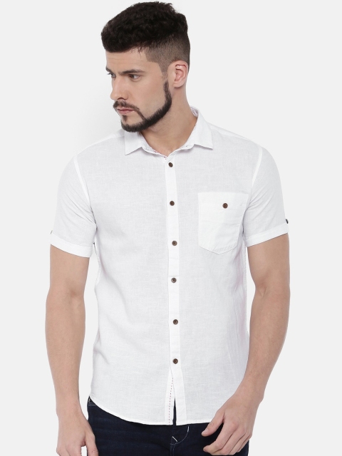 

IMYOUNG Men White Slim Fit Solid Casual Shirt