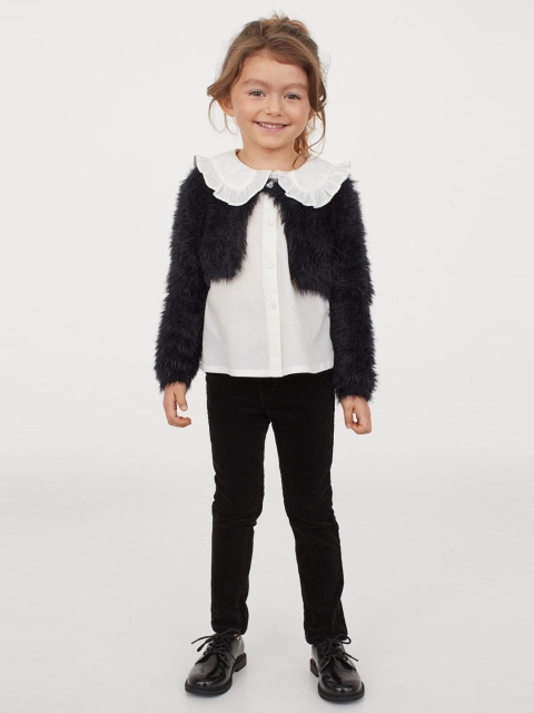 H&M Girls Black Solid Fluffy Bolero