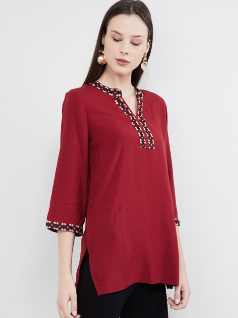 

max Women Red Solid A-Line Top