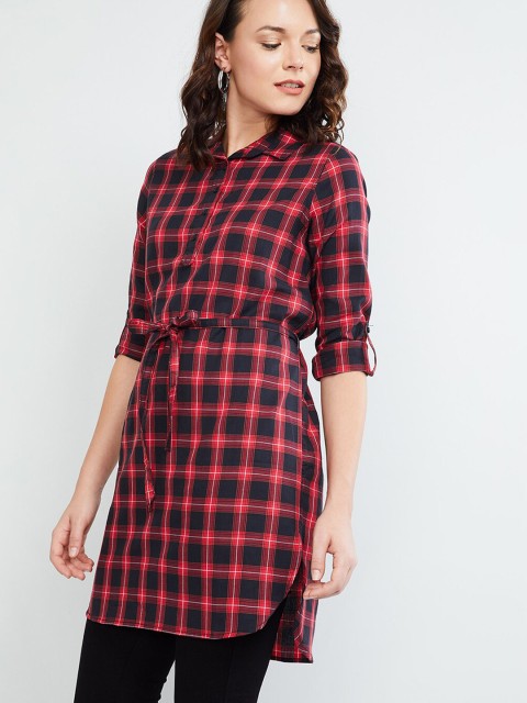 

max Women Black & Red Checked Tunic