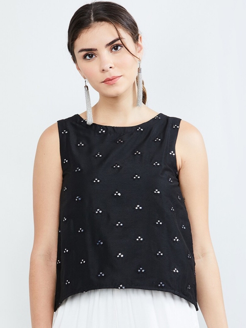 

max Women Black Embroidered Top