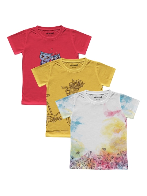 

mezmoda Girls Pack Of 3 Multicoloured Printed Round Neck T-shirts, Multi