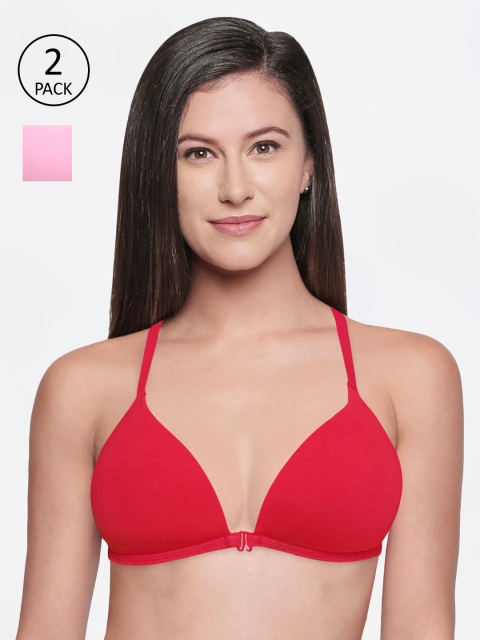

Bodycare Pack Of 2 Assorted Solid Non-Wired Heavily Padded Plunge Bras 6571PIRE