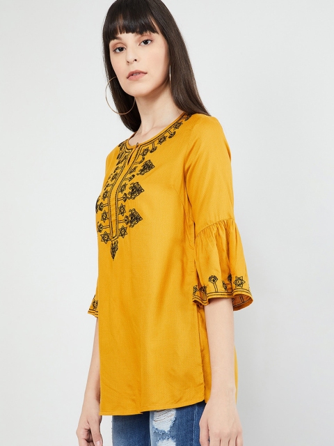 

max Women Yellow Embroidered Tunic